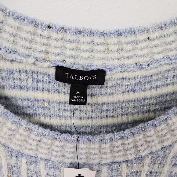 Talbots M Crewneck Sweater Sequin Plaid Blue Short Sleeve Preppy Academic NWT - Picture 7 of 12